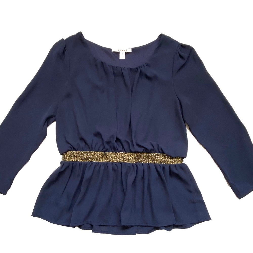 Blouse w/ Sequin Detail Navy Blue